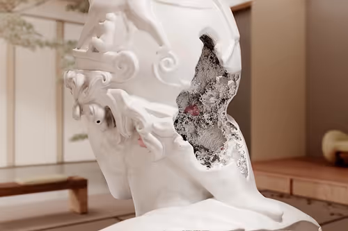 Eroding and Reforming Bust of Rome (One Year) by Daniel Arsham