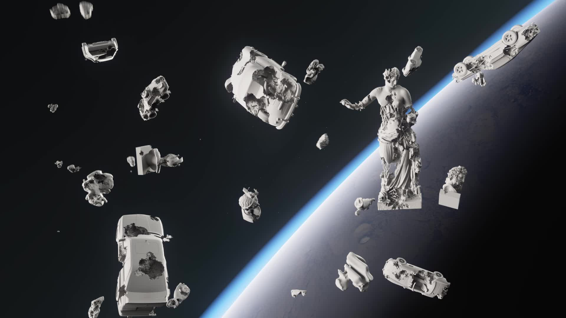 Eroding and Reforming Floating Sculptures by Daniel Arsham